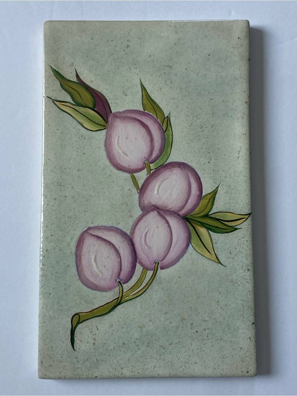 Hand Painted Trivet Plum Motif Italian Tile Fruit Cheese Board 10.5 X 6” Purple